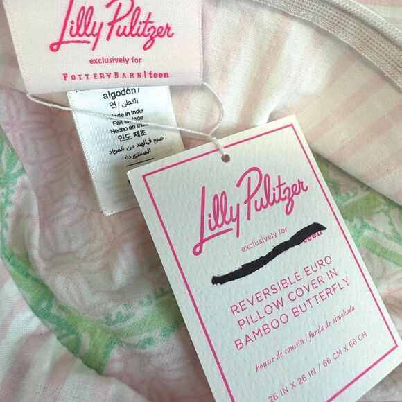 Lilly Pulitzer Reversible Bamboo Butterfly Euro Pillow Cover Pink Tropical NEW - Picture 9 of 11